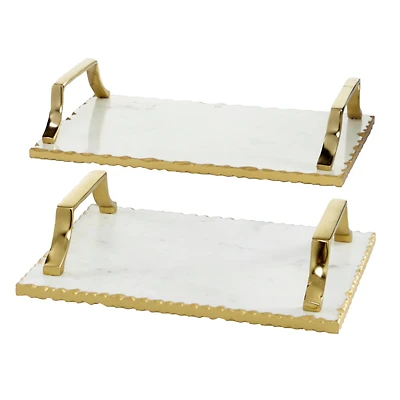 Set of 2" Gold Ceramic Glam Tray, 16", 13"