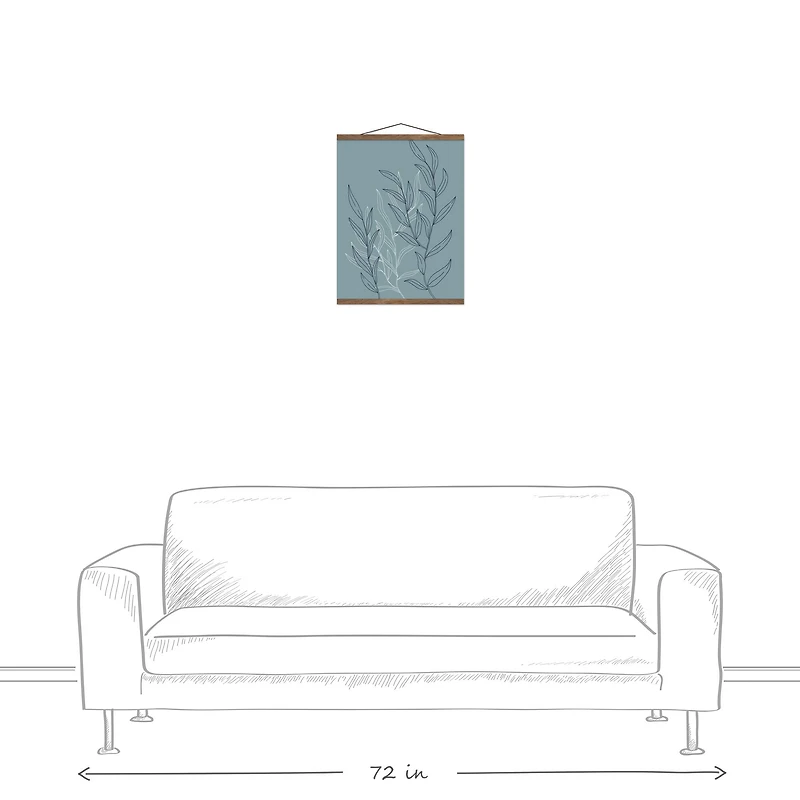 Blue Leaf Sketch 16" x 20" Teak Hanging Canvas