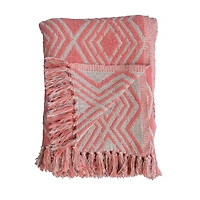 Hello Honey® Pink Geometric Design & Fringe Recycled Cotton Blend Throw Blanket