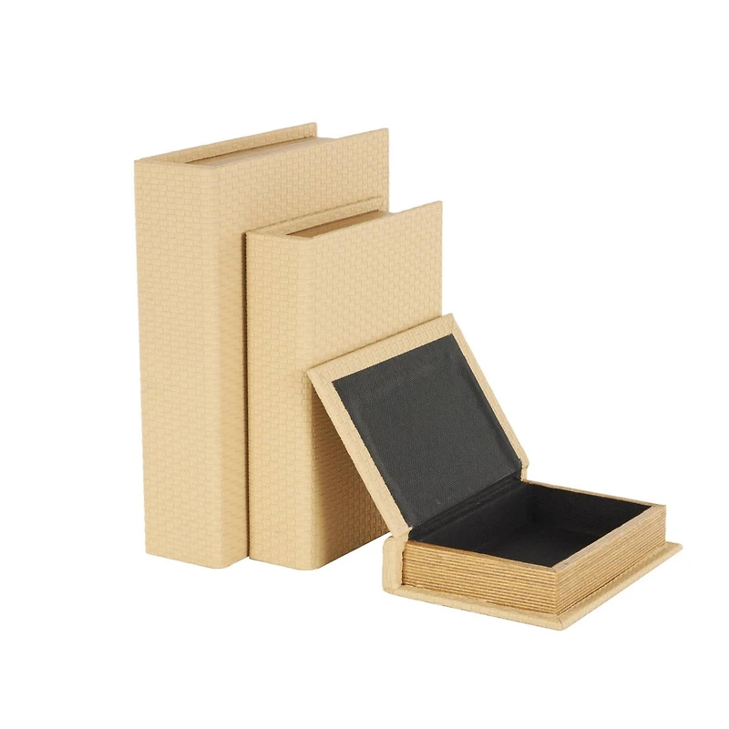Faux Leather Geometric Woven Grid Book Storage Box Set