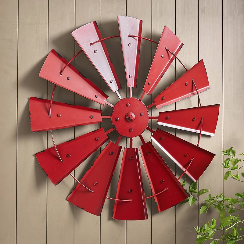Glitzhome® 28.5" Red Metal Wind Spinner Wall Décor