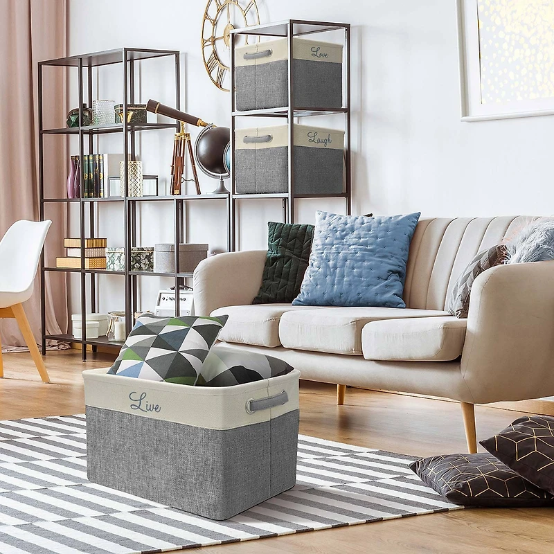 Sorbus 11" Gray Twill Cursive Love Live Laugh Storage Basket Set