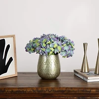 11" Hydrangea Arrangement in Gold Metal Vase