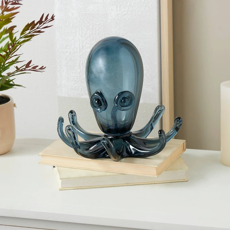 8.5" Blue Ombre Glass Octopus Sculpture