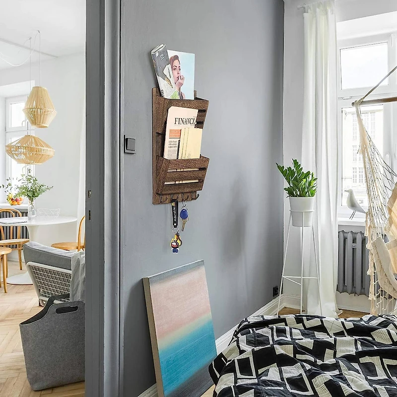 NEX™ Rustic Brown Mail and Key Holder with 4 Hooks