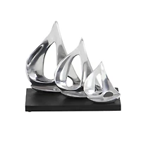 11" Silver Sail Boat Coastal Sculpture