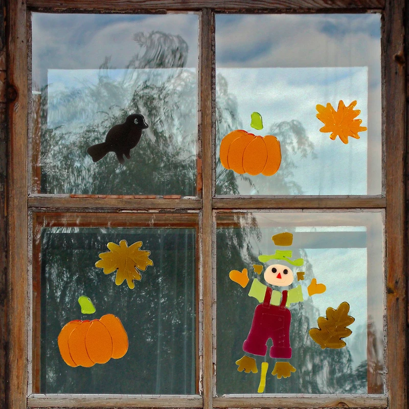 Scarecrow & Pumpkins Thanksgiving Gel Window Clings