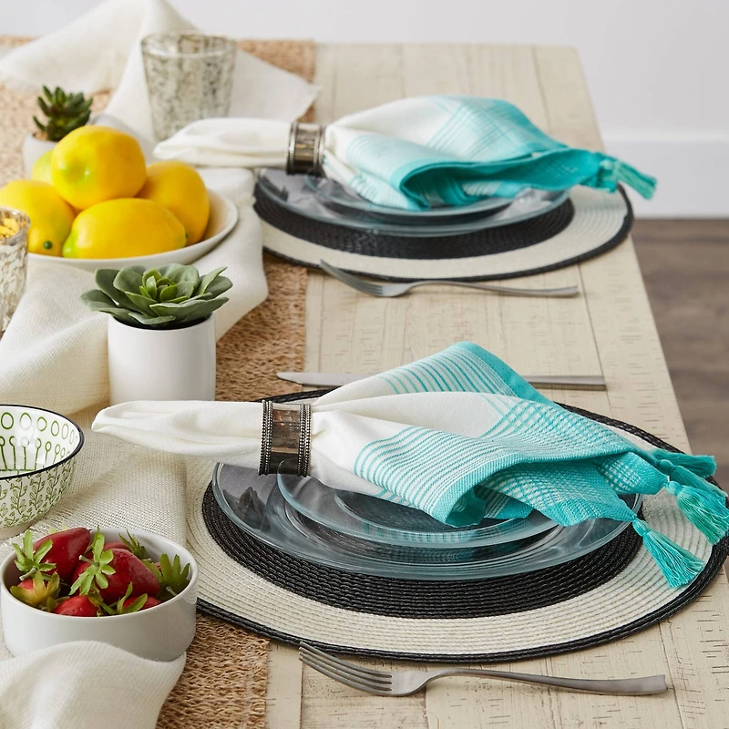 DII® Antique Striped Turquoise Tassel Napkins, 6ct.