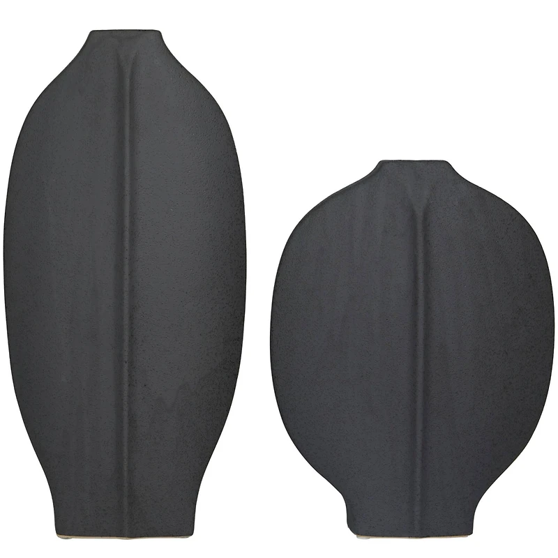 CosmoLiving by Cosmopolitan Black Ceramic Textured Vase Set of 2 18", 13"