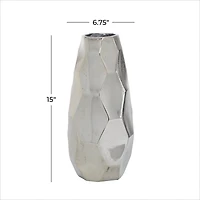 Silver Aluminum Contemporary Vase, 15" x 7" x 7"