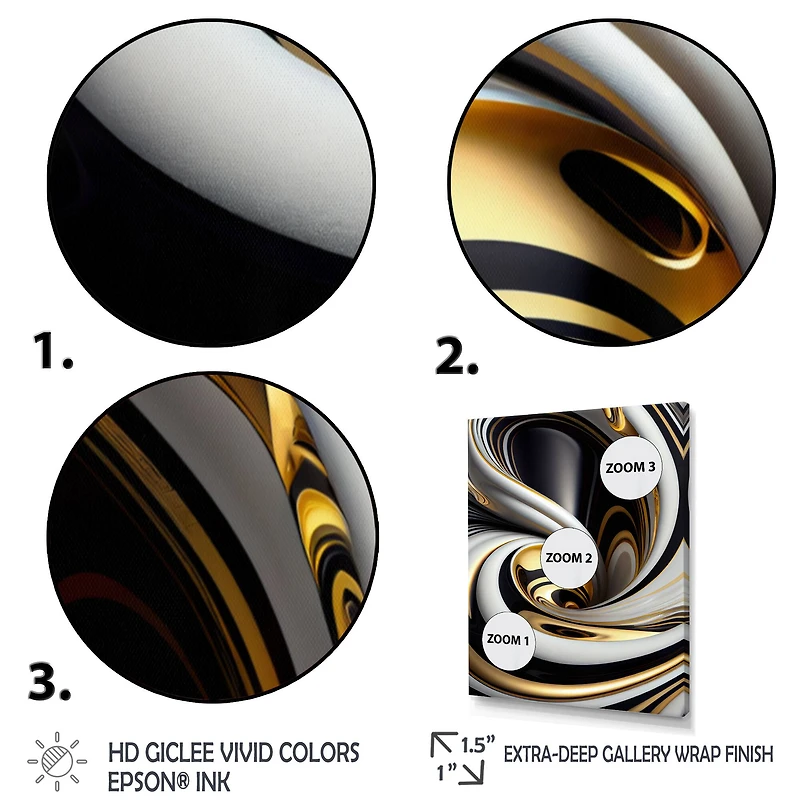 Designart 'Gold Black And White Stained Glass I' Modern Canvas Wall Art