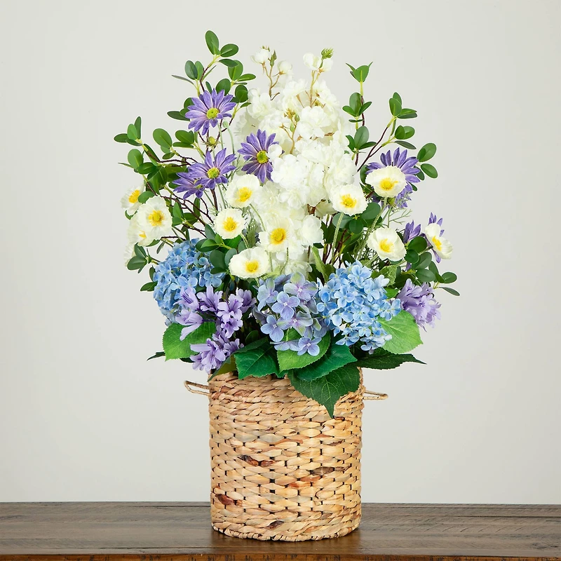 2.5ft. Artificial Mixed Flower & Hydrangea Arrangement in Hyacinth Weave Basket