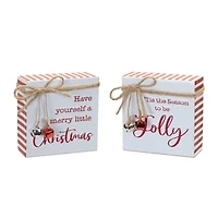 Metal Christmas Sentiment Sign with Bell Accents, Set of 2
