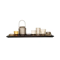 Hello Honey® Embossed Glass Votive Holders with Black Finish Wood Tray Set