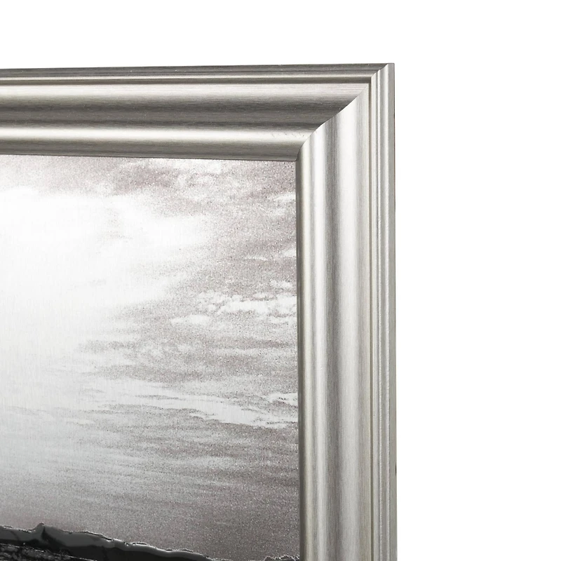 Silver Canvas Ocean Landscape Textured Framed Wall Art with Black & White Accents