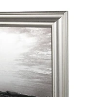 Silver Canvas Ocean Landscape Textured Framed Wall Art with Black & White Accents