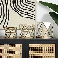 CosmoLiving by Cosmopolitan Gold Diamond Hexagon Metal Candle Lantern Set