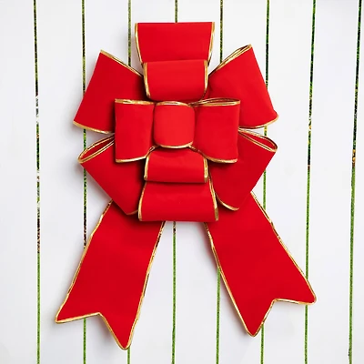 40" Red 3D 11-Loop Velveteen Christmas Bow with Gold Trim