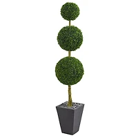 6ft. UV Resistant Artificial Boxwood Triple Ball Topiary Tree in Slate Planter
