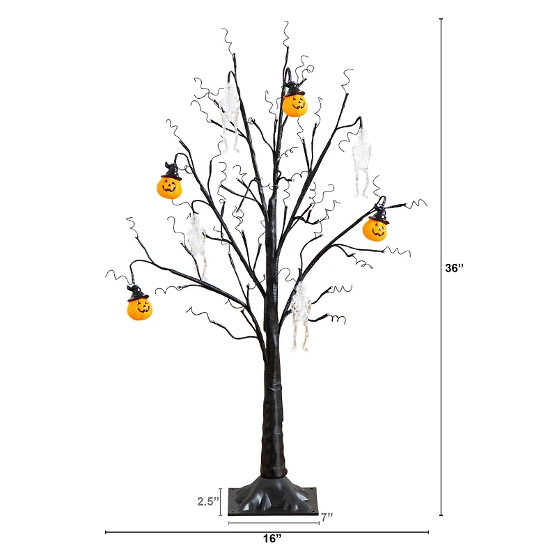 3ft. Pre-Lit Artificial Halloween Pumpkins and Skulls Ornament Tree with 48 Warm White LED Lights