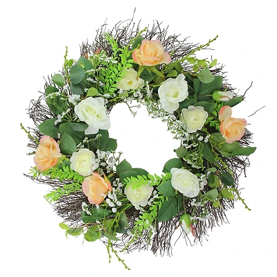 Rose and Foliage Artificial Spring Wreath - 24" Unlit