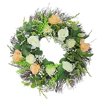 Rose and Foliage Artificial Spring Wreath - 24" Unlit