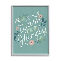 Stupell Industries Wash Your Hands Pink Florals Green Farmhouse Pattern Framed Wall Art