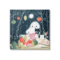 Stupell Industries Cat & Ghost Baking Pumpkin Cake Canvas Wall Art