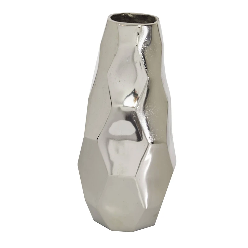 Silver Aluminum Contemporary Vase, 15" x 7" x 7"