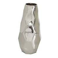 Silver Aluminum Contemporary Vase, 15" x 7" x 7"