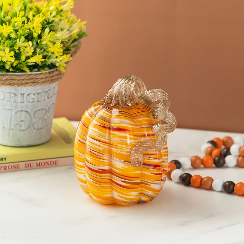 Glitzhome® Fall Multi Stripes Glass Pumpkin