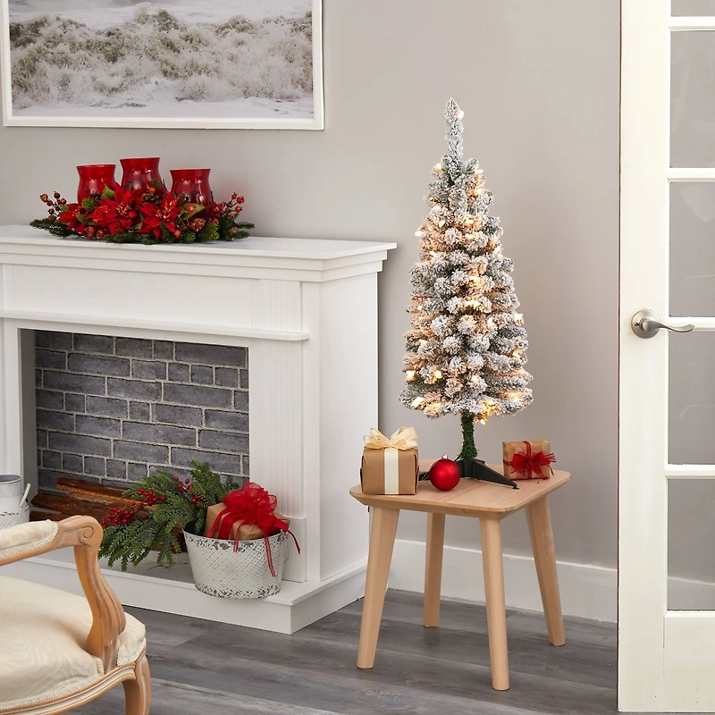 3ft. Pre-Lit Flocked Pencil Artificial Christmas Tree with Clear Lights