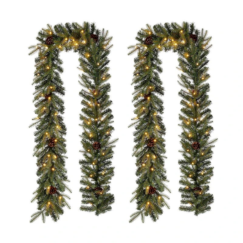Glitzhome® 9ft. LED Greenery Pinecone Christmas Garlands, 2ct.