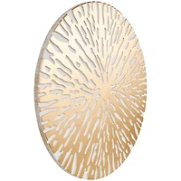 36" x 36" Gold Wooden Starburst Abstract Carved Circle Wall Décor with White Backing