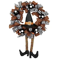 24'' Unlit Orange and Black Witch with Bows Halloween Wreath