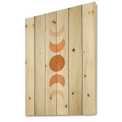 Designart - Minimalist Moon Phases - Modern Print on Natural Pine Wood