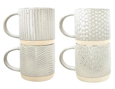 Hello Honey® Cream Debossed Reactive Glaze Stoneware Mug Set