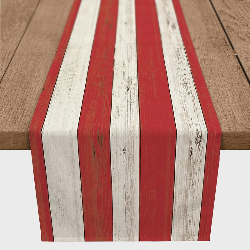 72" Red & White Distressed Stripes Table Runner