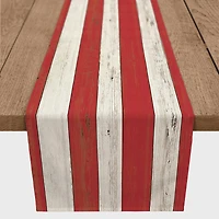 72" Red & White Distressed Stripes Table Runner