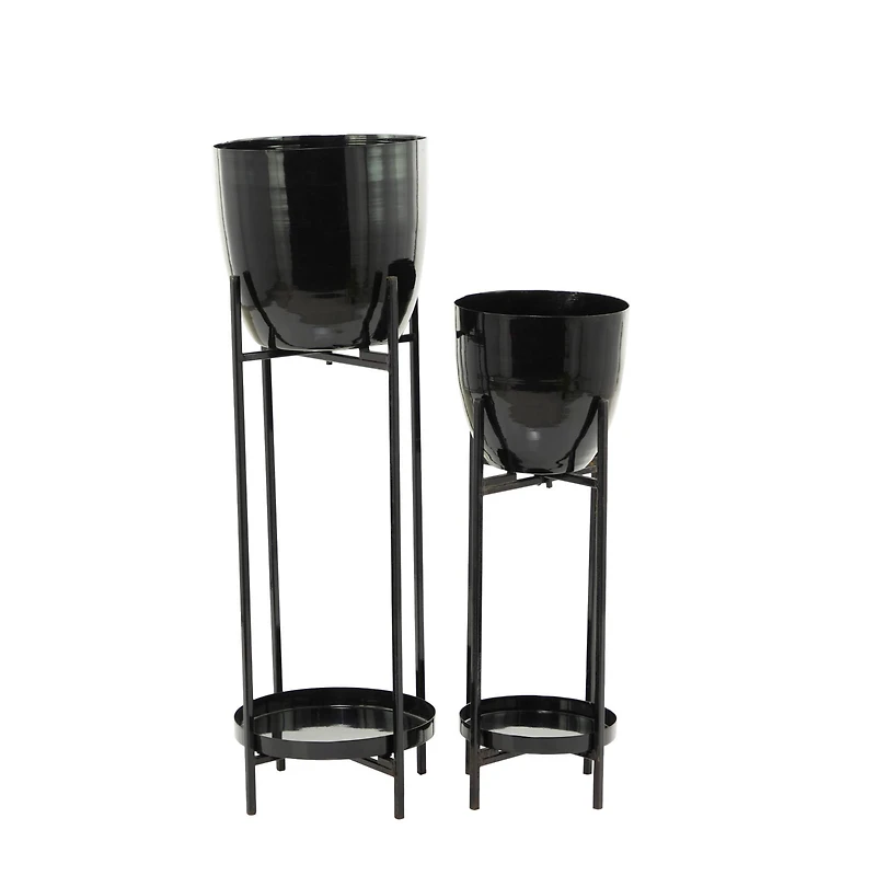 Black Metal Modern Planter, Set of 2" 32", 24"