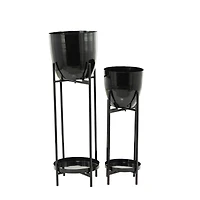 Black Metal Modern Planter, Set of 2" 32", 24"