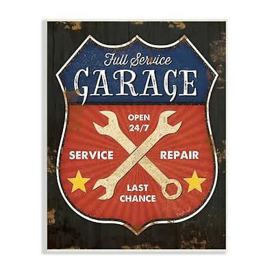 Stupell Industries Full Service Garage Sign Rustic Americana Highway Symbol Wall Plaque
