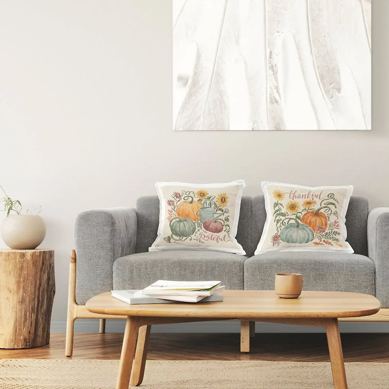 Stupell Industries Thankful Grateful Autumnal Plants Floral Pumpkins Throw Pillow Set