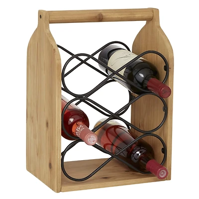 15" Brown Wood Rustic Wine Holder