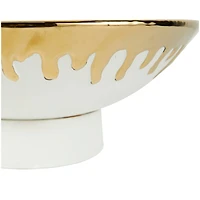 CosmoLiving by Cosmopolitan 15.5" Abstract White with Gold Melting Drips Ceramic Decorative Bowl