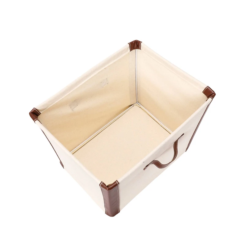 Household Essentials 16" Canvas Bin with Vegan Leather Trim