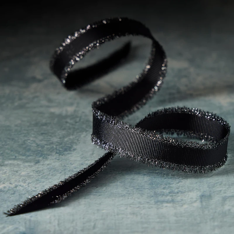 5/8" x 7yd. Black Metallic Fringe Ribbon by Celebrate It™ Classic