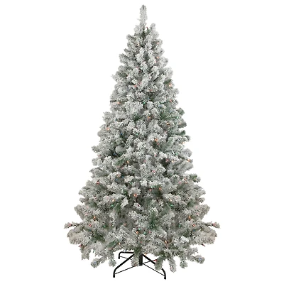 6.5ft. Pre-Lit Flocked Madison Pine Artificial Christmas Tree, Multicolor Lights