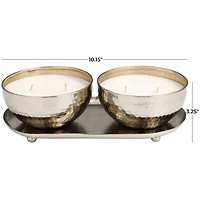 White Wax Vanilla Marshmallow Scented Candle Set with Silver Hammered Containers and Oval Holding Tray