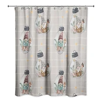 Gray and White Check Gnome Globe Pattern Shower Curtain